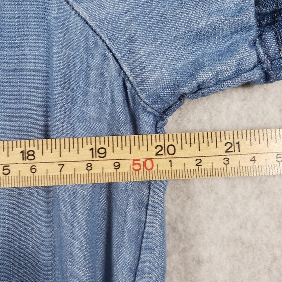 Lands' End Women M Chambray Shirt Dress Blue Denim Short Sleeve Button‎ Front - Picture 6 of 8